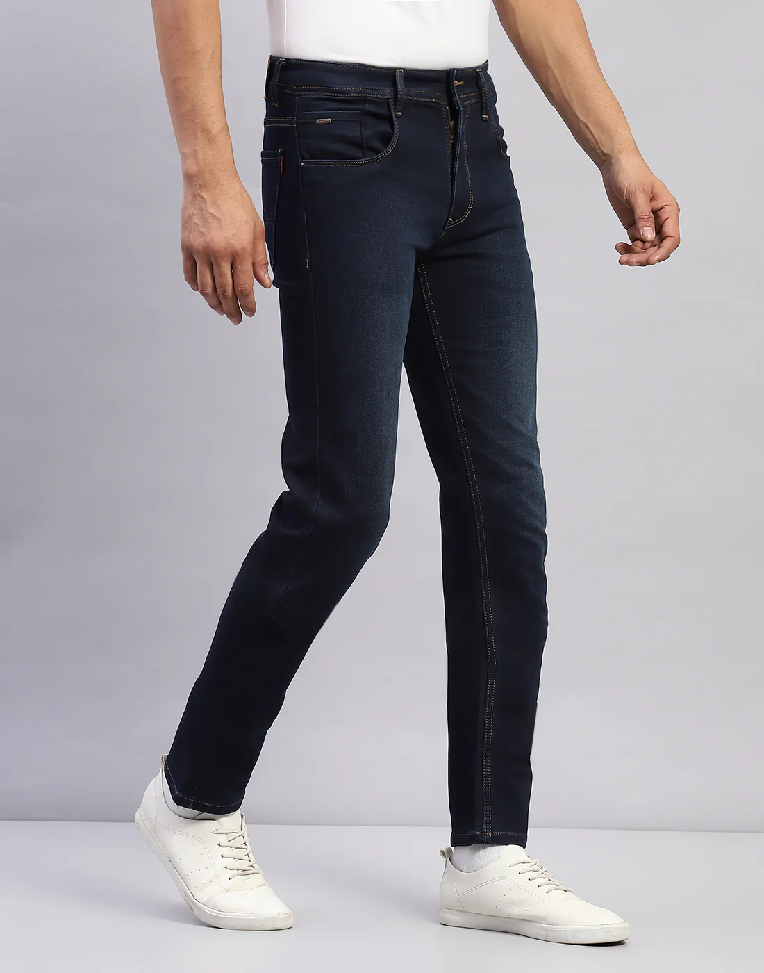 Men Dark Blue Light Wash Narrow Fit Denim - Image 4