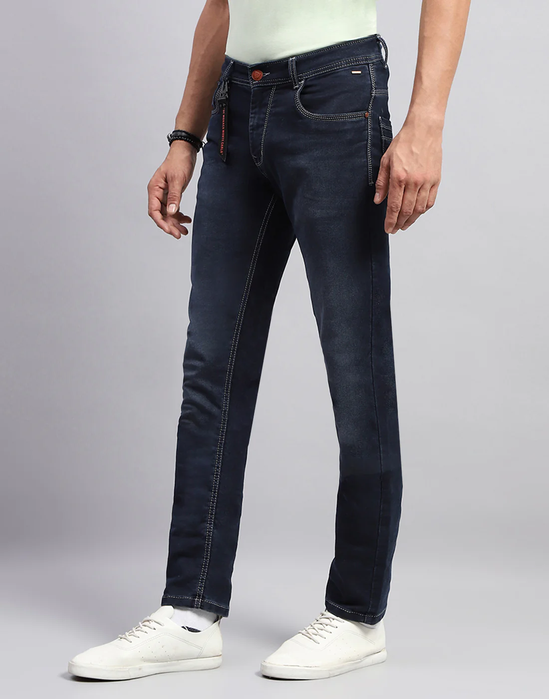 Men Dark Blue Light Wash Narrow Fit Denim - Image 3