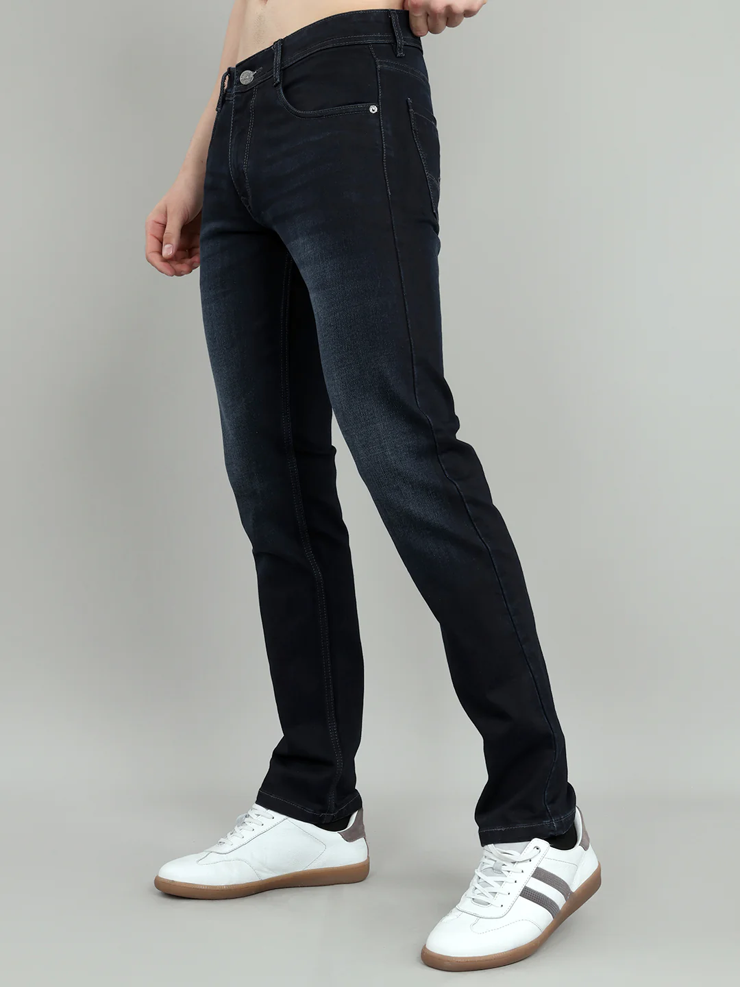 Men Dark Blue Light Wash Narrow Fit Denim - Image 2