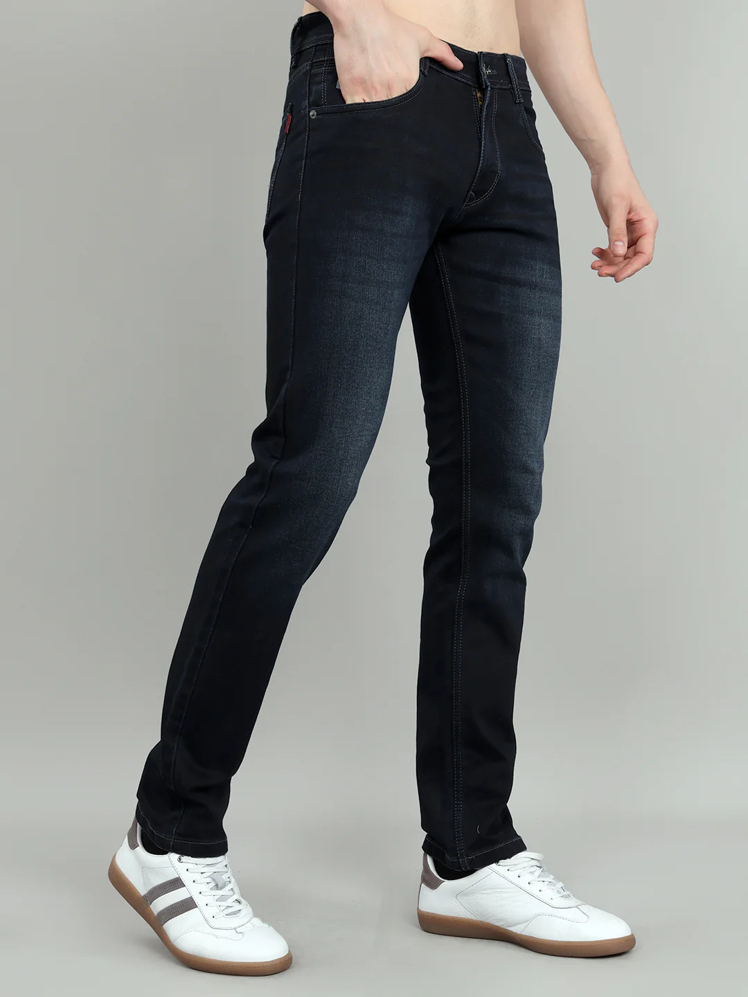 Men Dark Blue Light Wash Narrow Fit Denim - Image 3