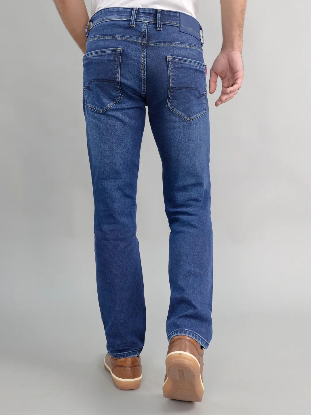 Men Dark Blue Light Wash Narrow Fit Denim - Image 4
