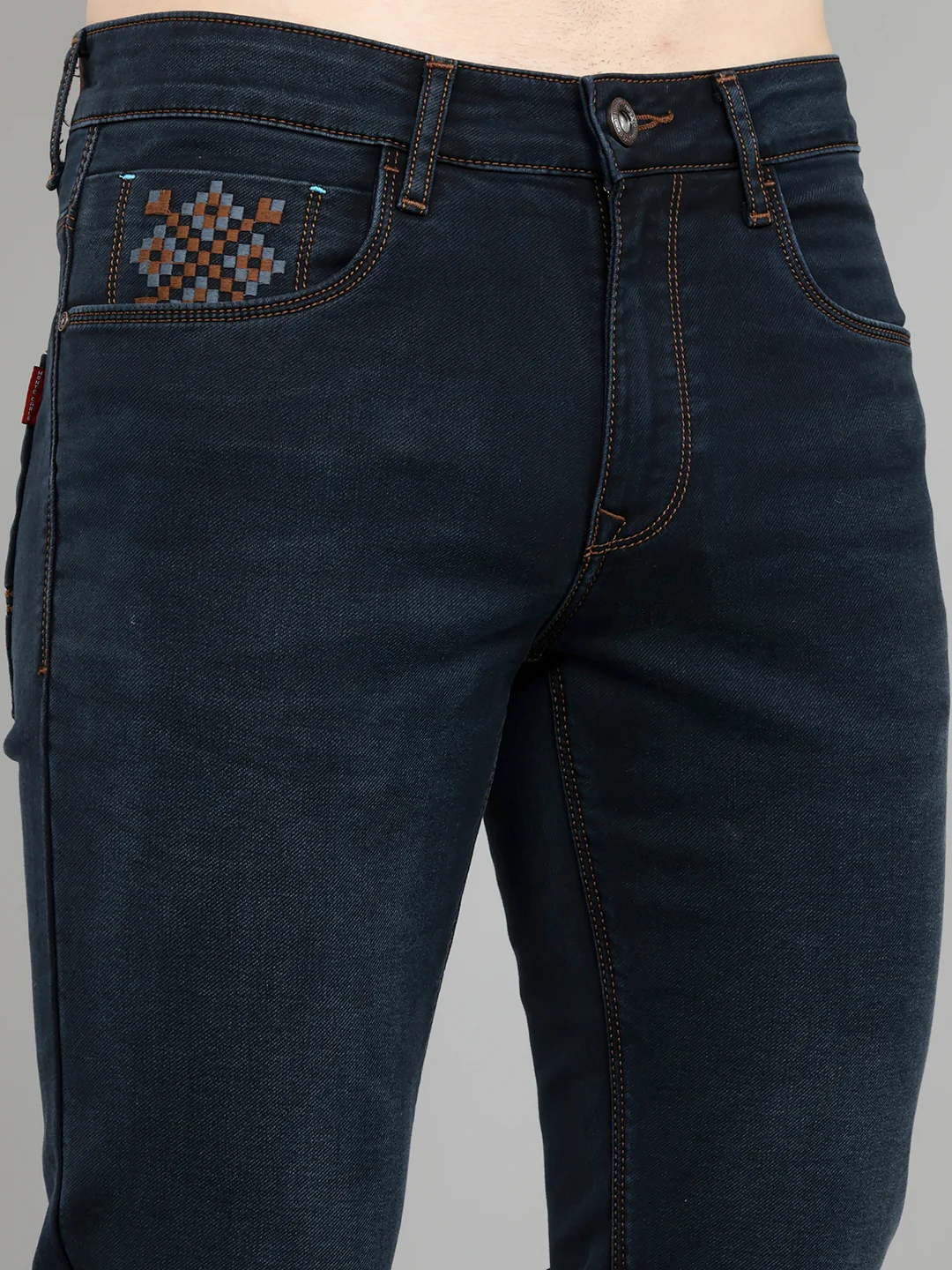 Men Dark Blue Light Wash Narrow Fit Denim - Image 4
