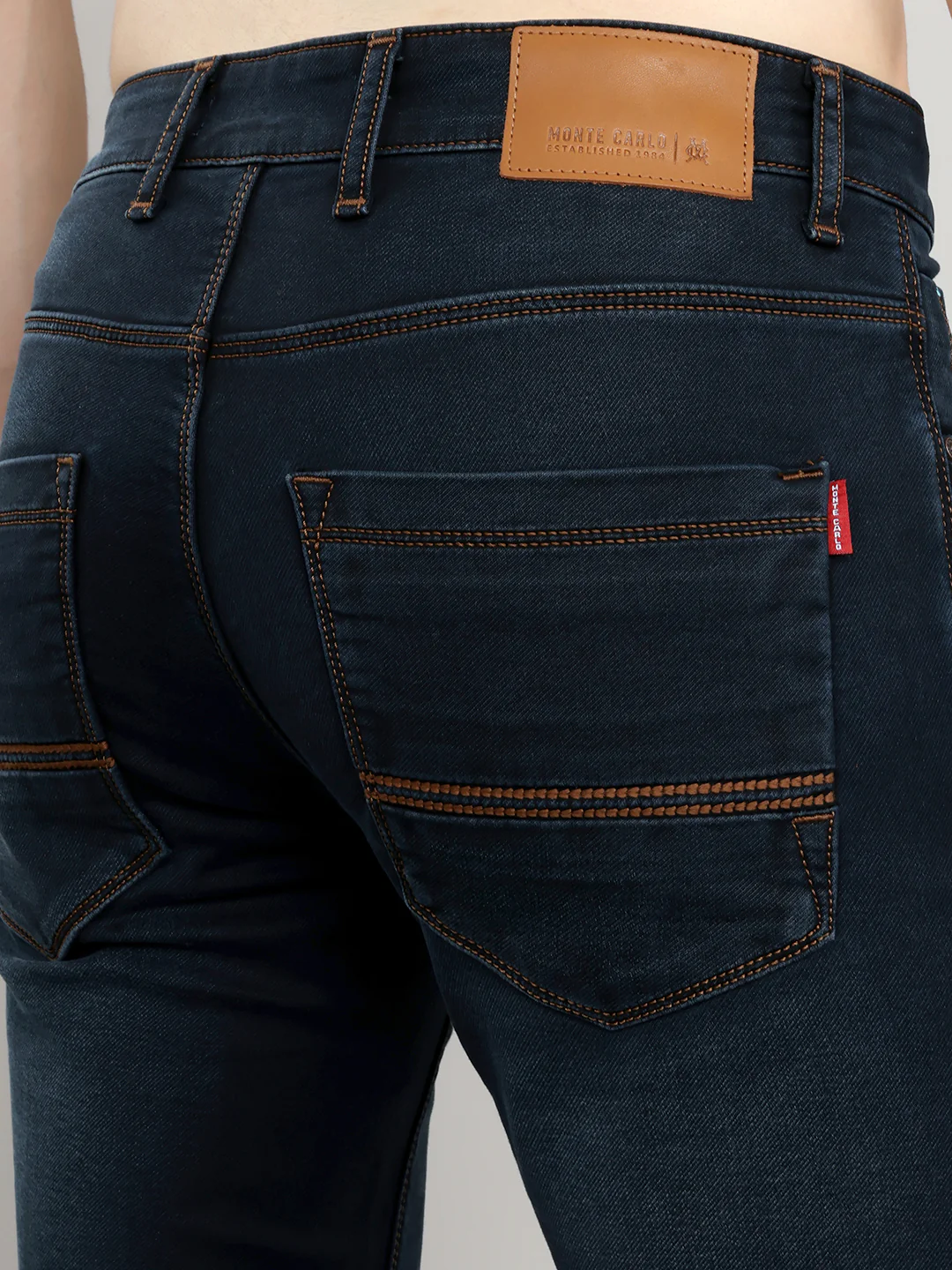 Men Dark Blue Light Wash Narrow Fit Denim - Image 6