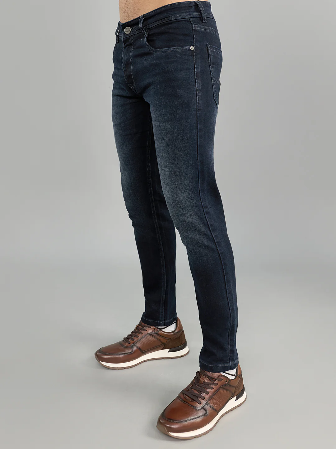 Men Dark Blue Light Wash Skinny Fit Denim - Image 3