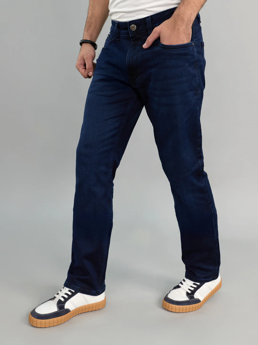 Men Dark Blue Light Wash Slim Fit Denim - Image 2