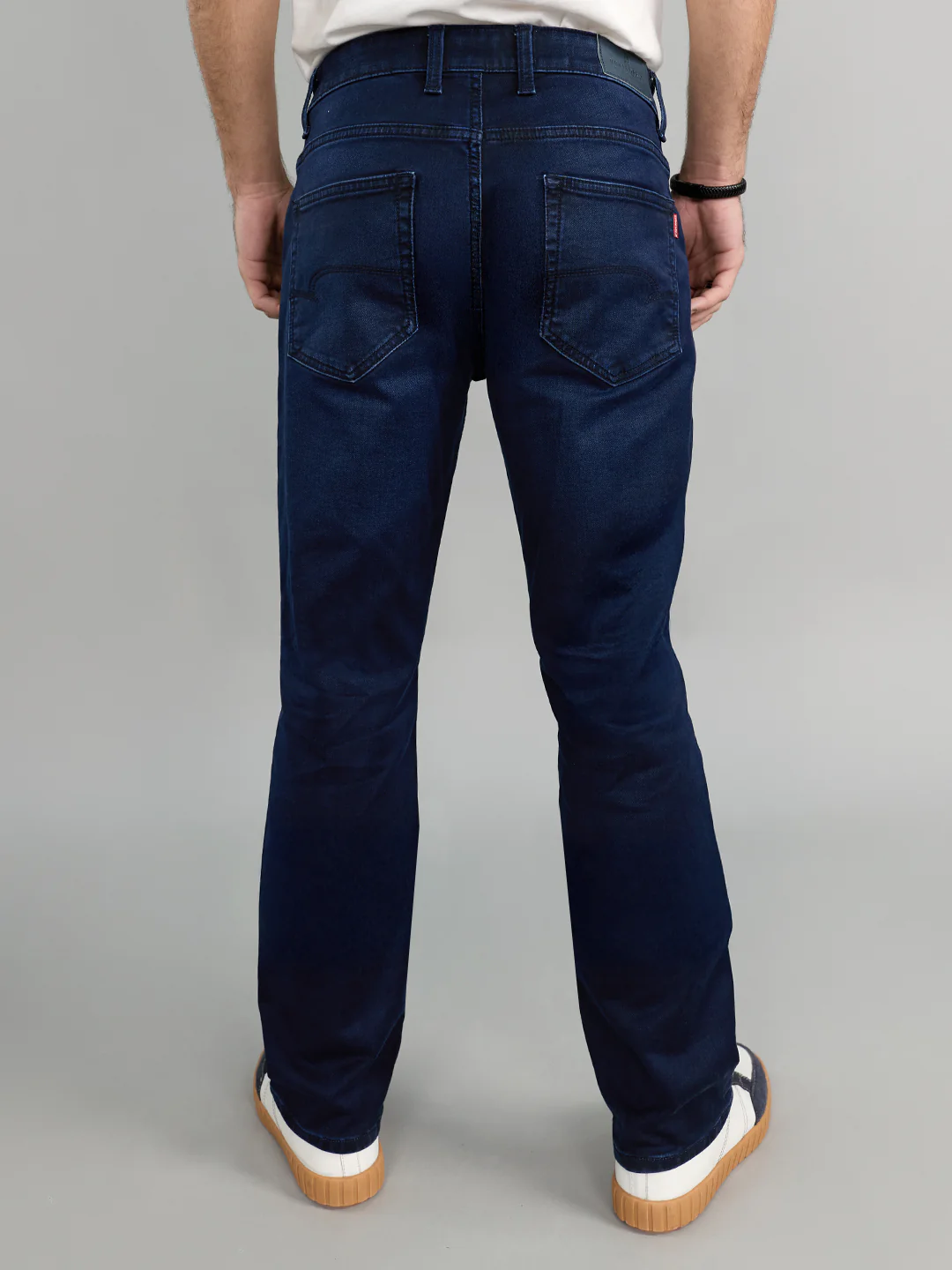 Men Dark Blue Light Wash Slim Fit Denim - Image 4