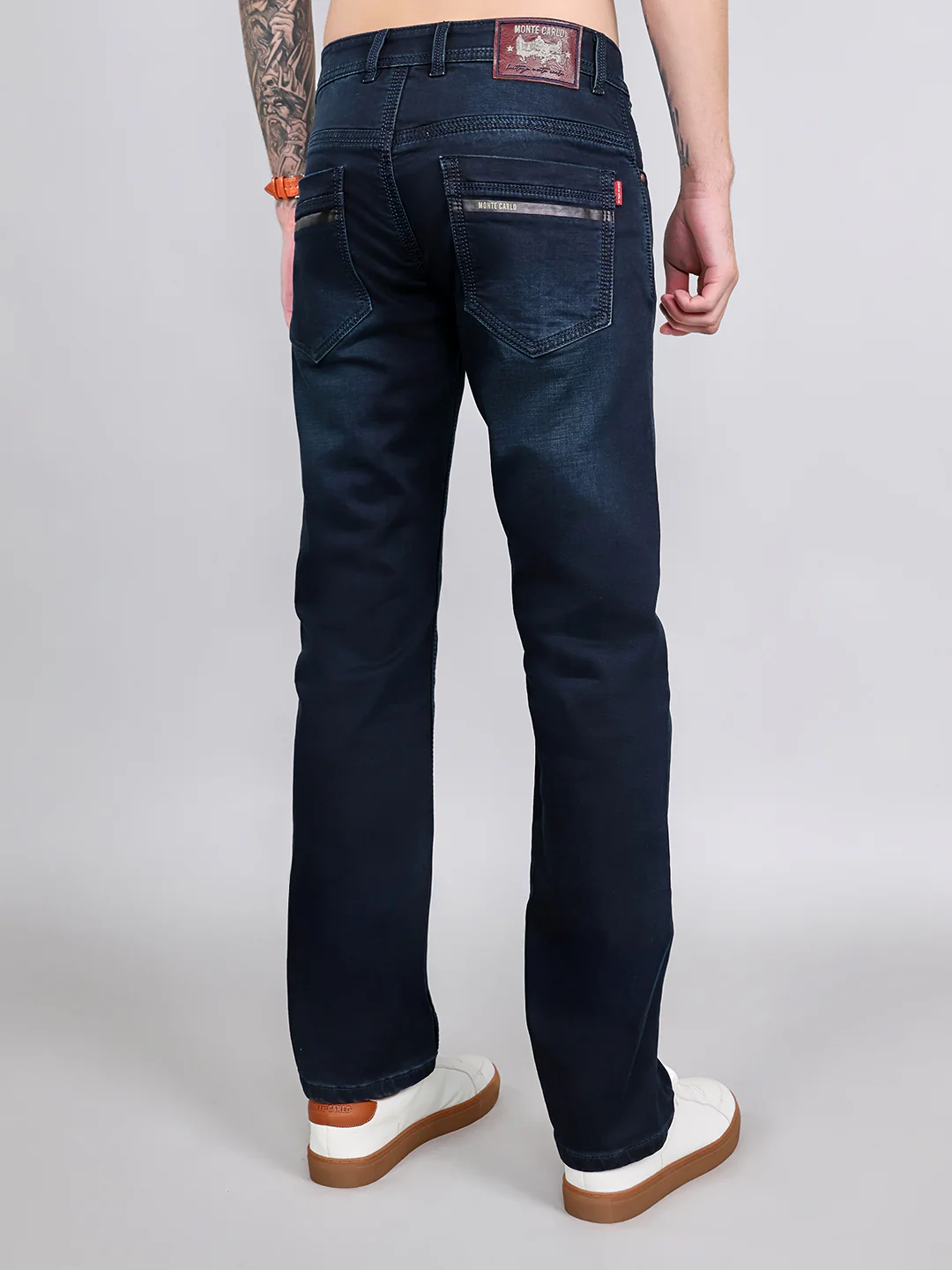Men Dark Blue Light Wash Slim Fit Denim - Image 4