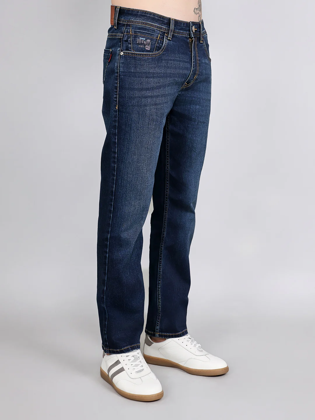 Men Dark Blue Light Wash Straight Fit Denim - Image 5