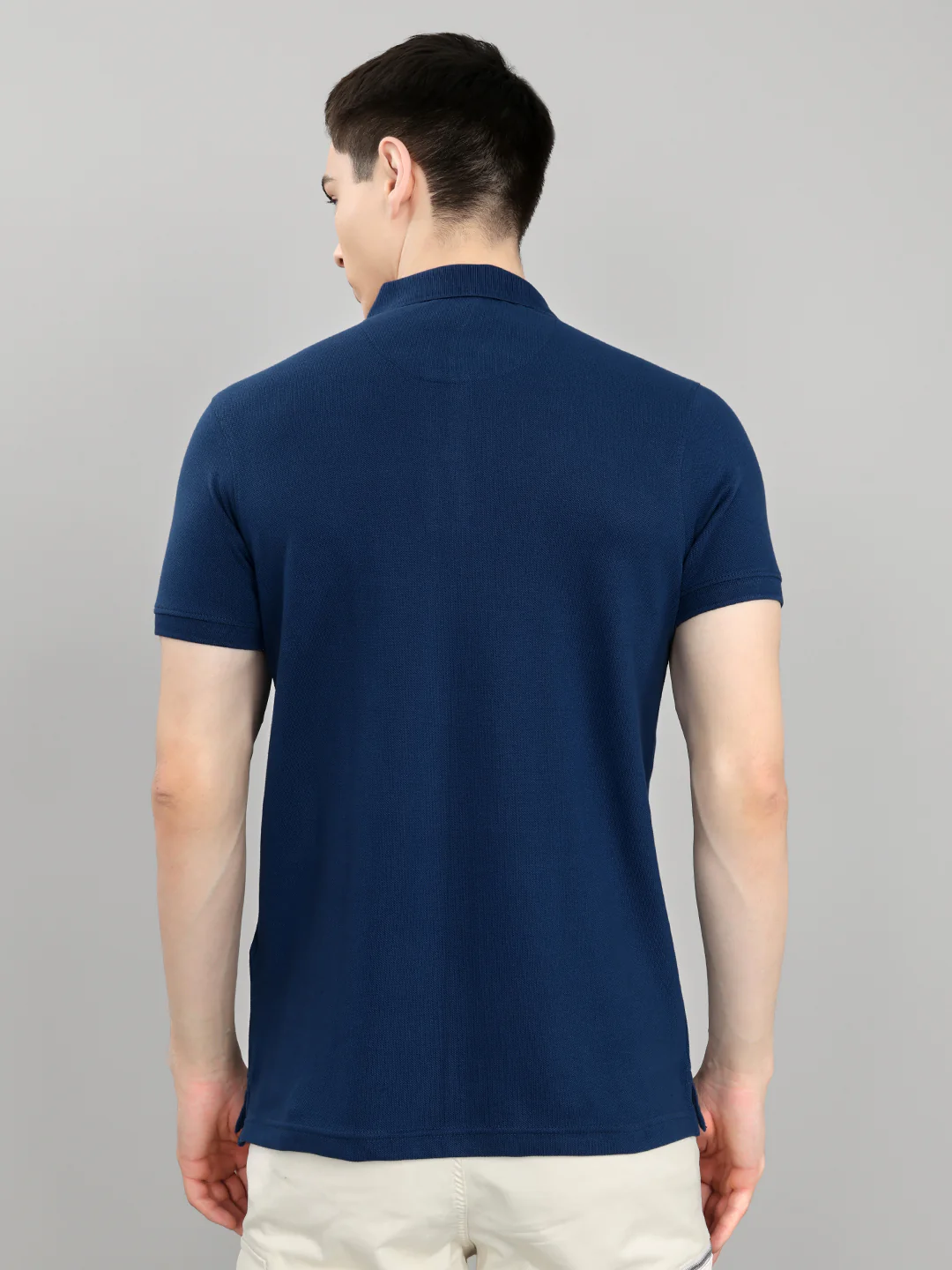 Men Dark Blue Solid Collar Half Sleeve T-Shirt - Image 3