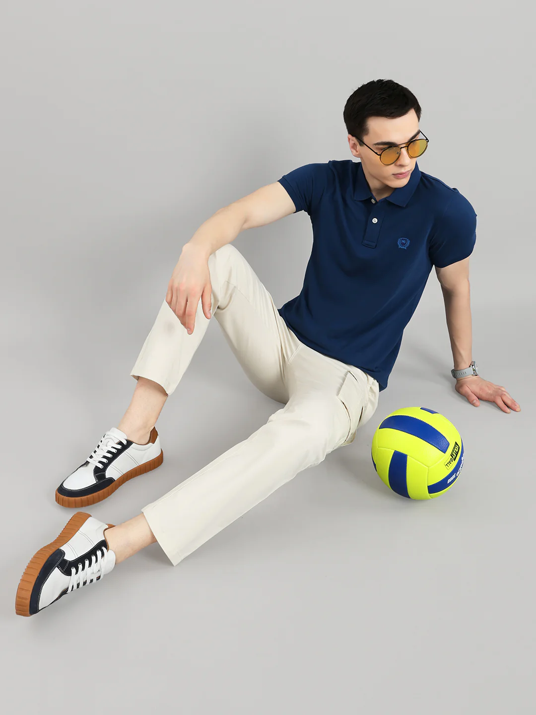 Men Dark Blue Solid Collar Half Sleeve T-Shirt - Image 5