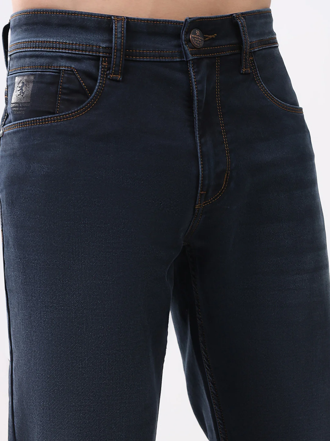 Men Dark Blue Solid Straight Fit Denim - Image 6