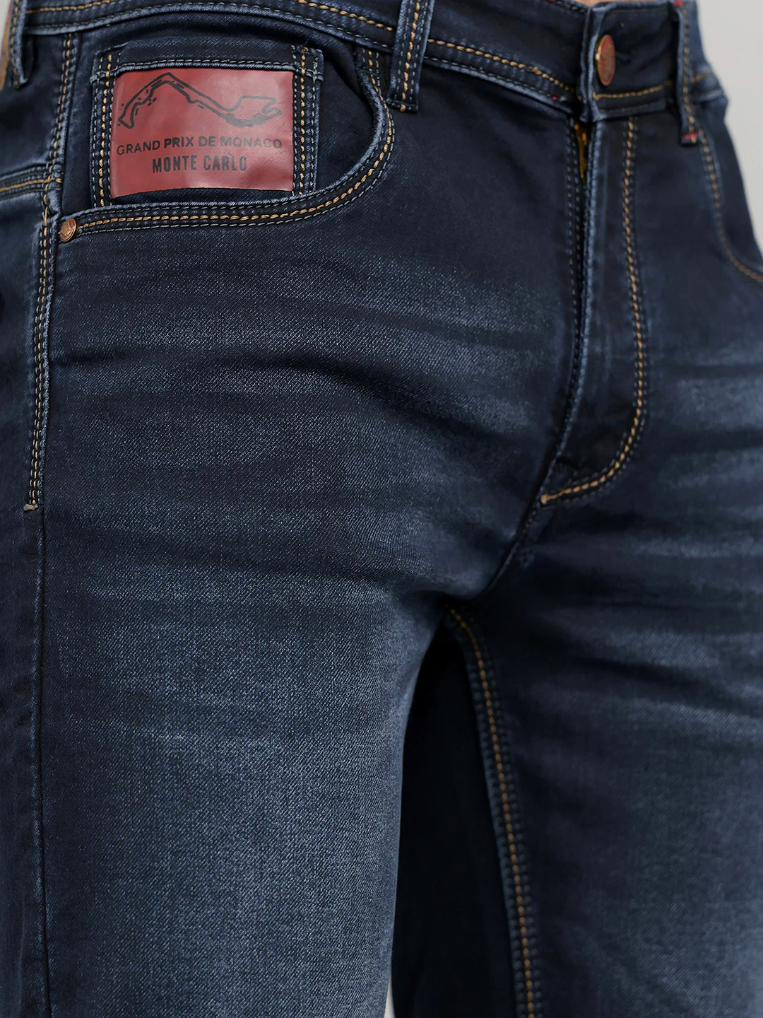 Men Dark Blue Solid Straight Fit Denim - Image 4
