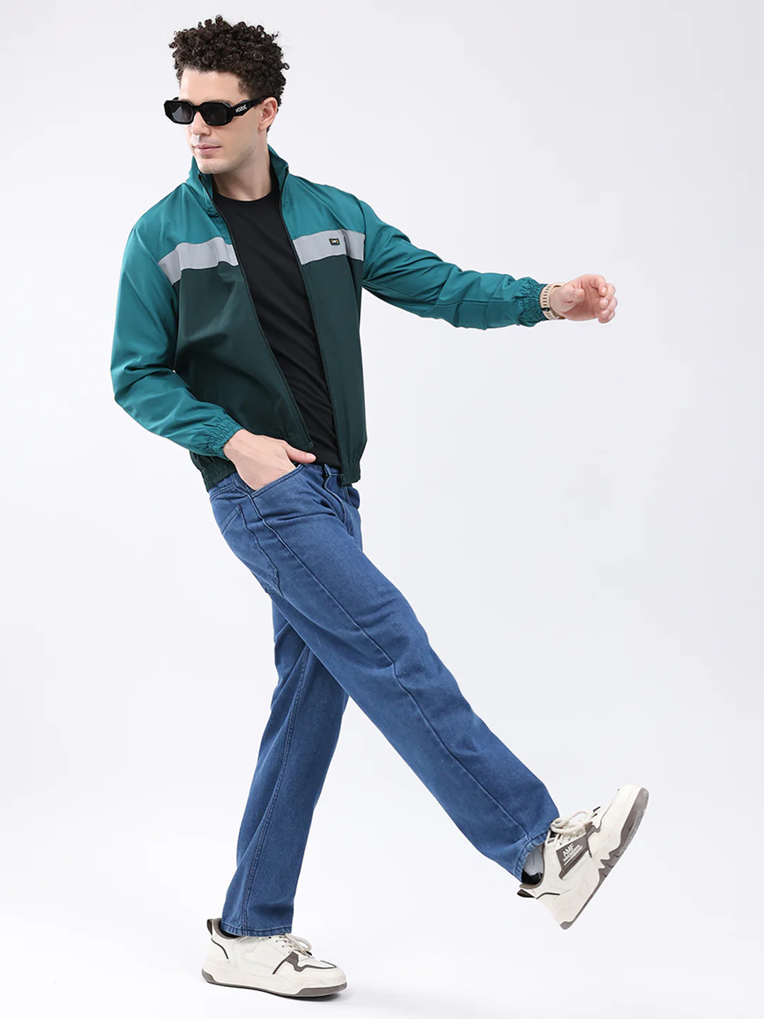 Men Dark Green Printed Collar Full Sleeve Jacket - Image 2