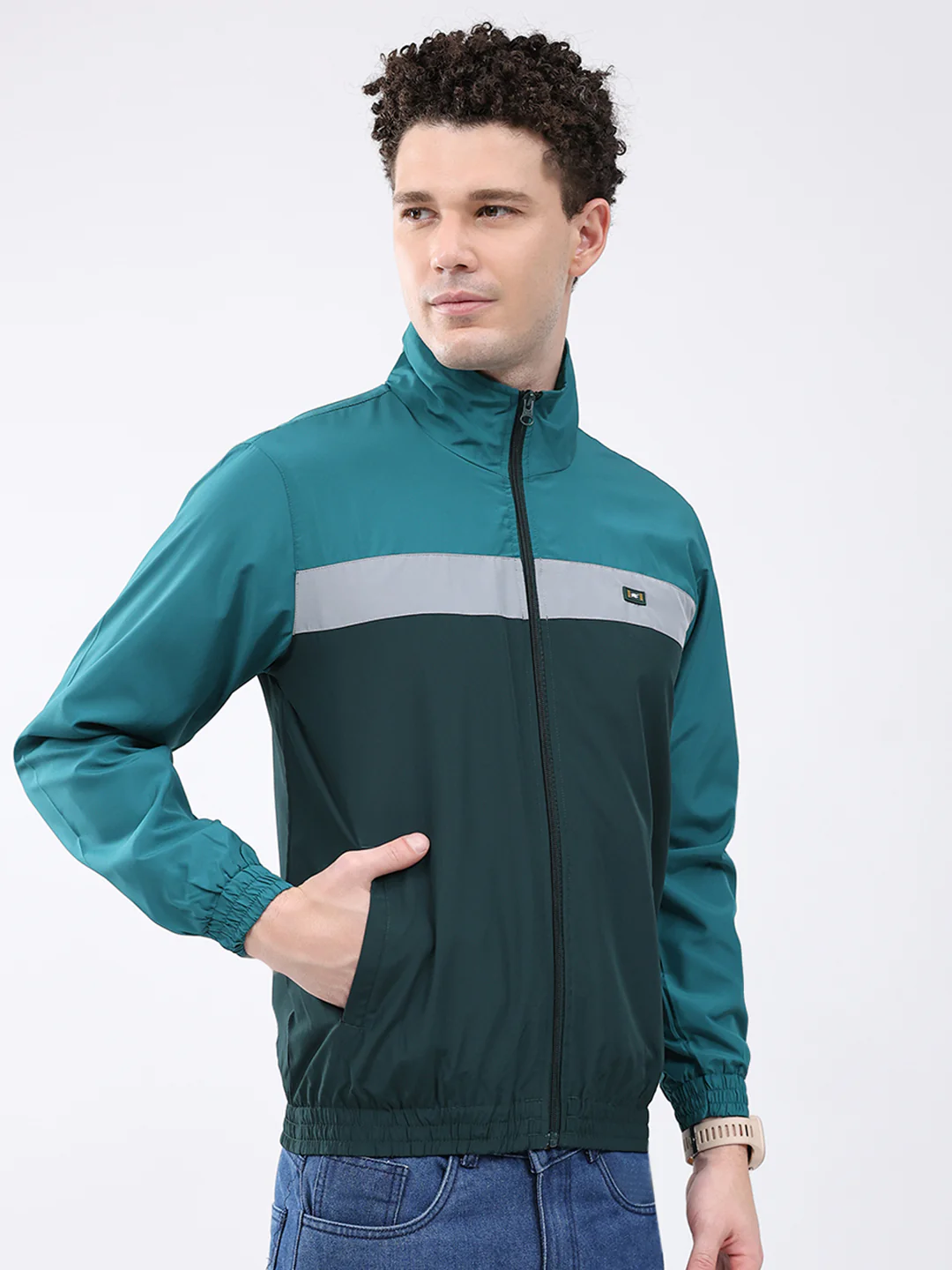 Men Dark Green Printed Collar Full Sleeve Jacket - Image 4