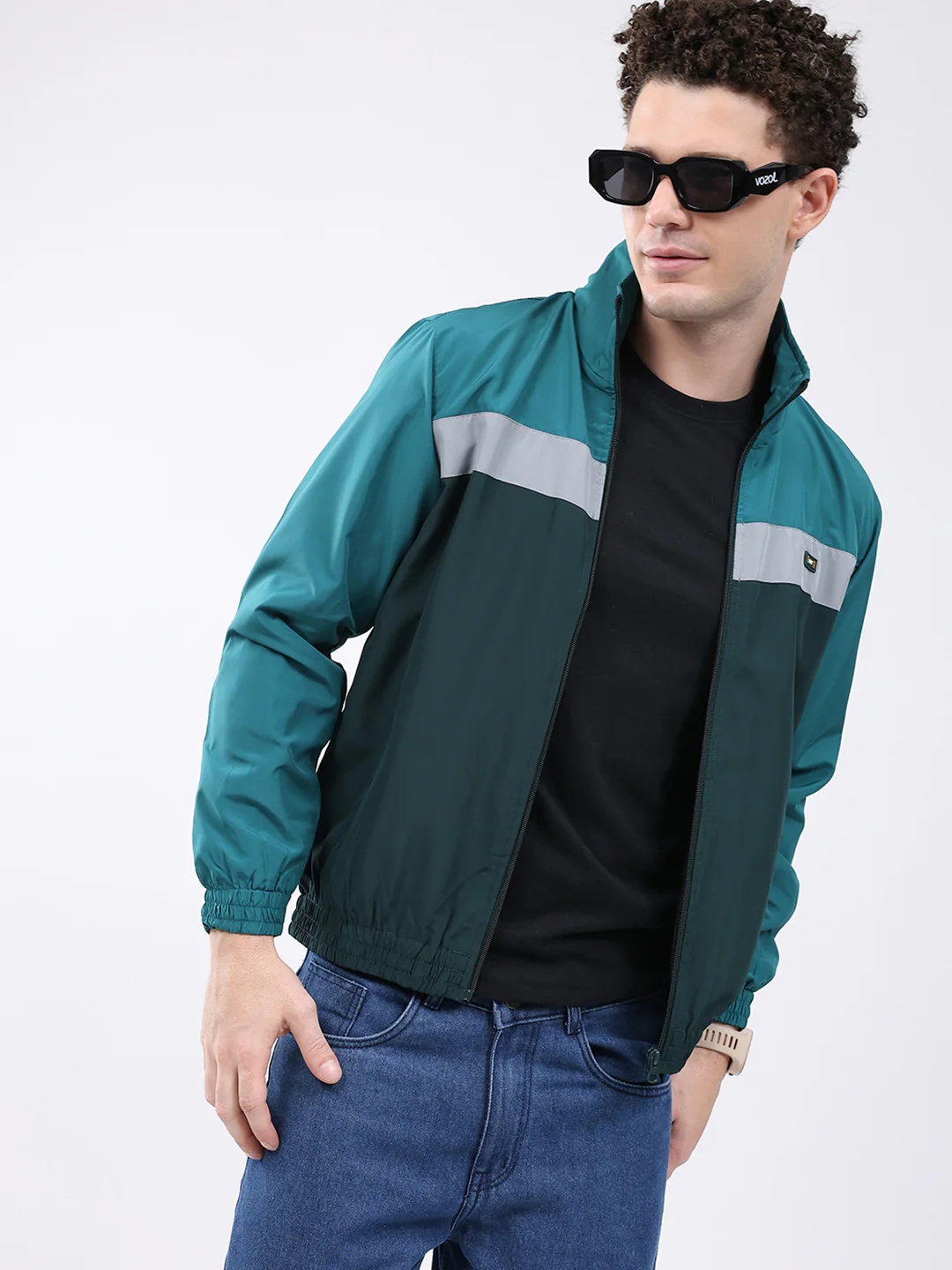 Men Dark Green Printed Collar Full Sleeve Jacket - Image 6
