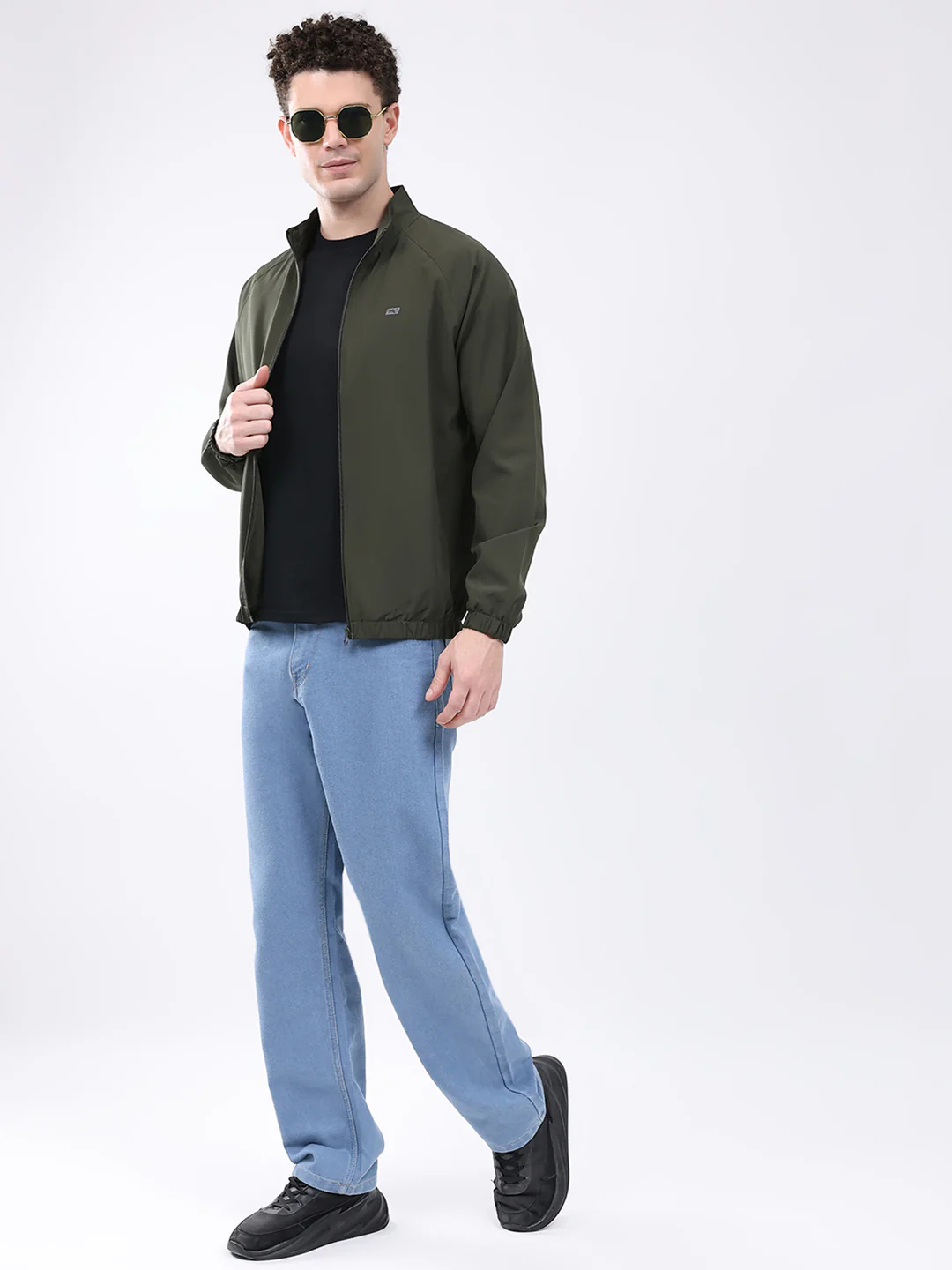 Men Dark Green Printed Collar Full Sleeve Jacket - Image 2