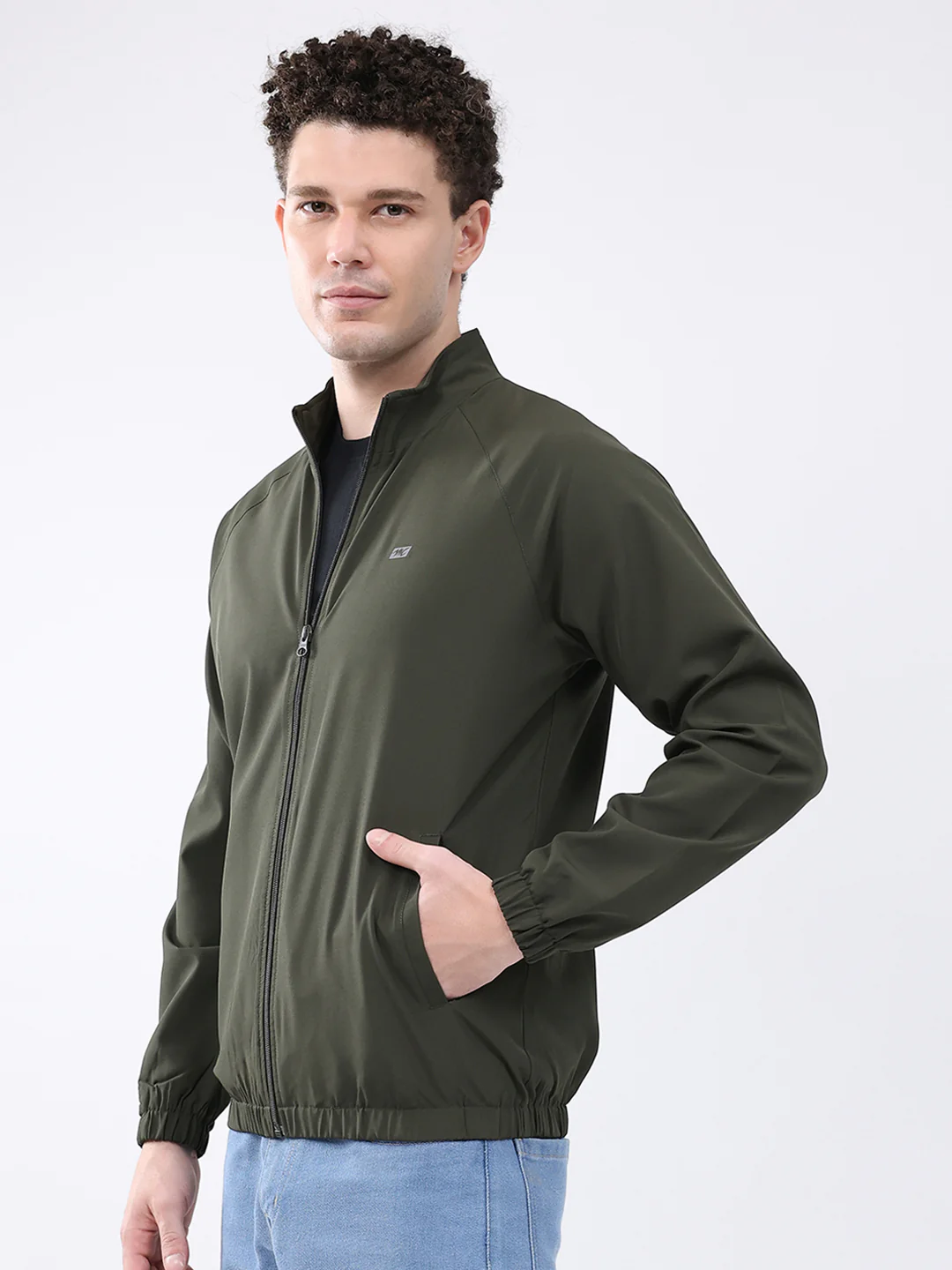 Men Dark Green Printed Collar Full Sleeve Jacket - Image 3