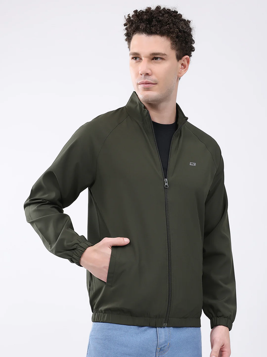 Men Dark Green Printed Collar Full Sleeve Jacket - Image 4