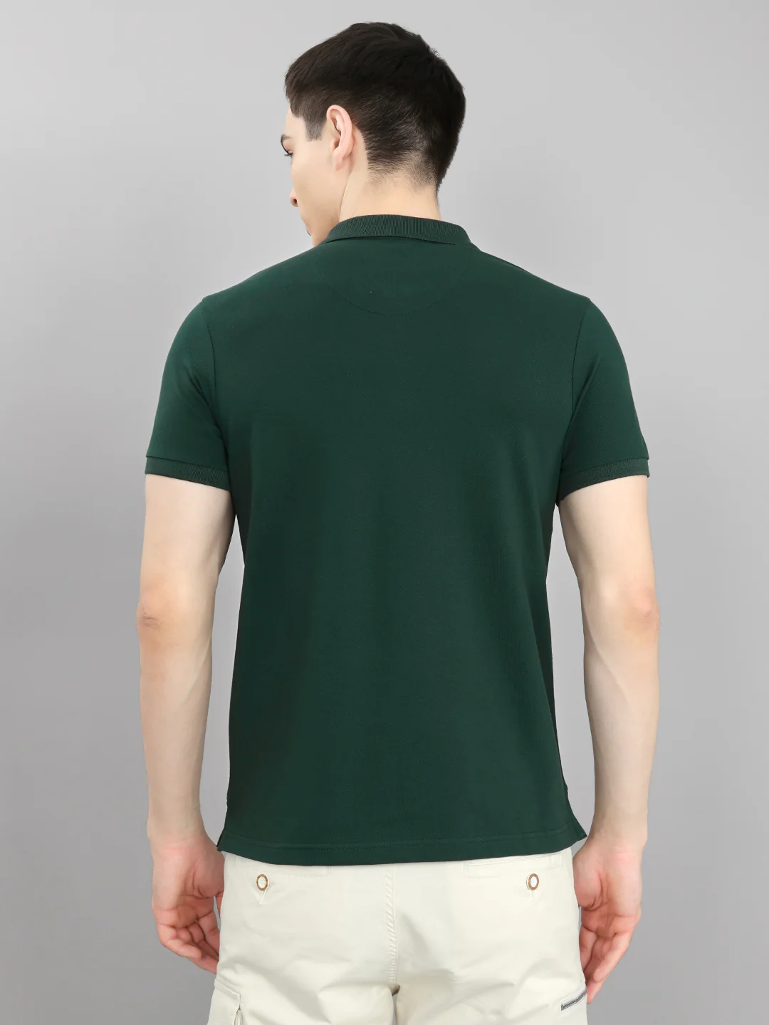 Men Dark Green Solid Collar Half Sleeve T-Shirt - Image 4