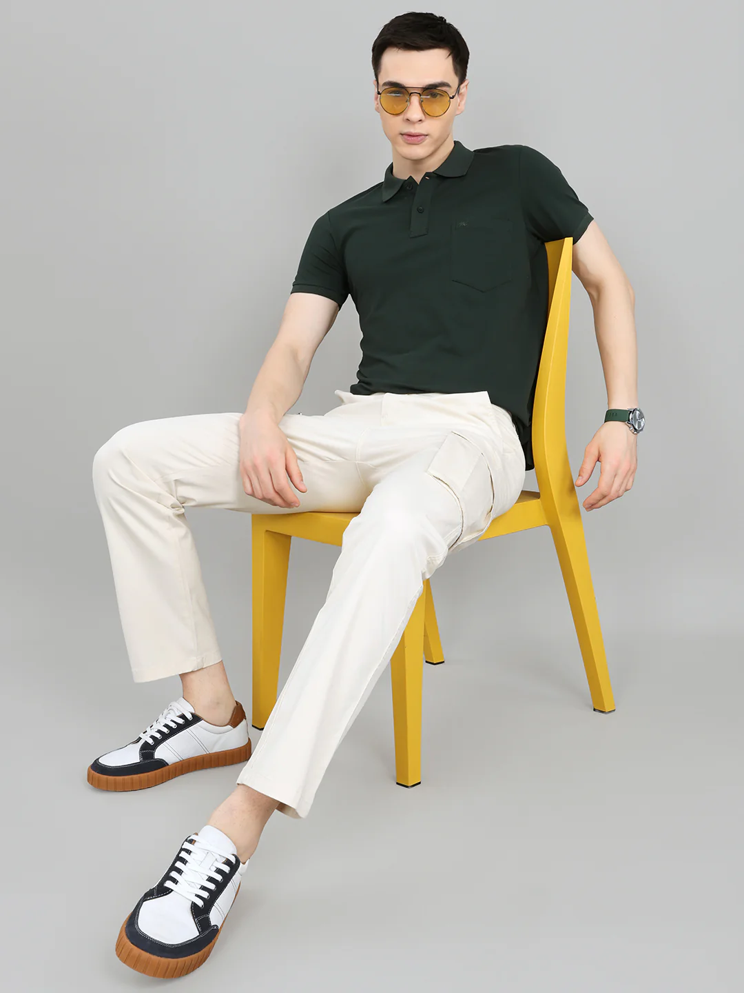 Men Dark Green Solid Collar Half Sleeve T-Shirt - Image 6