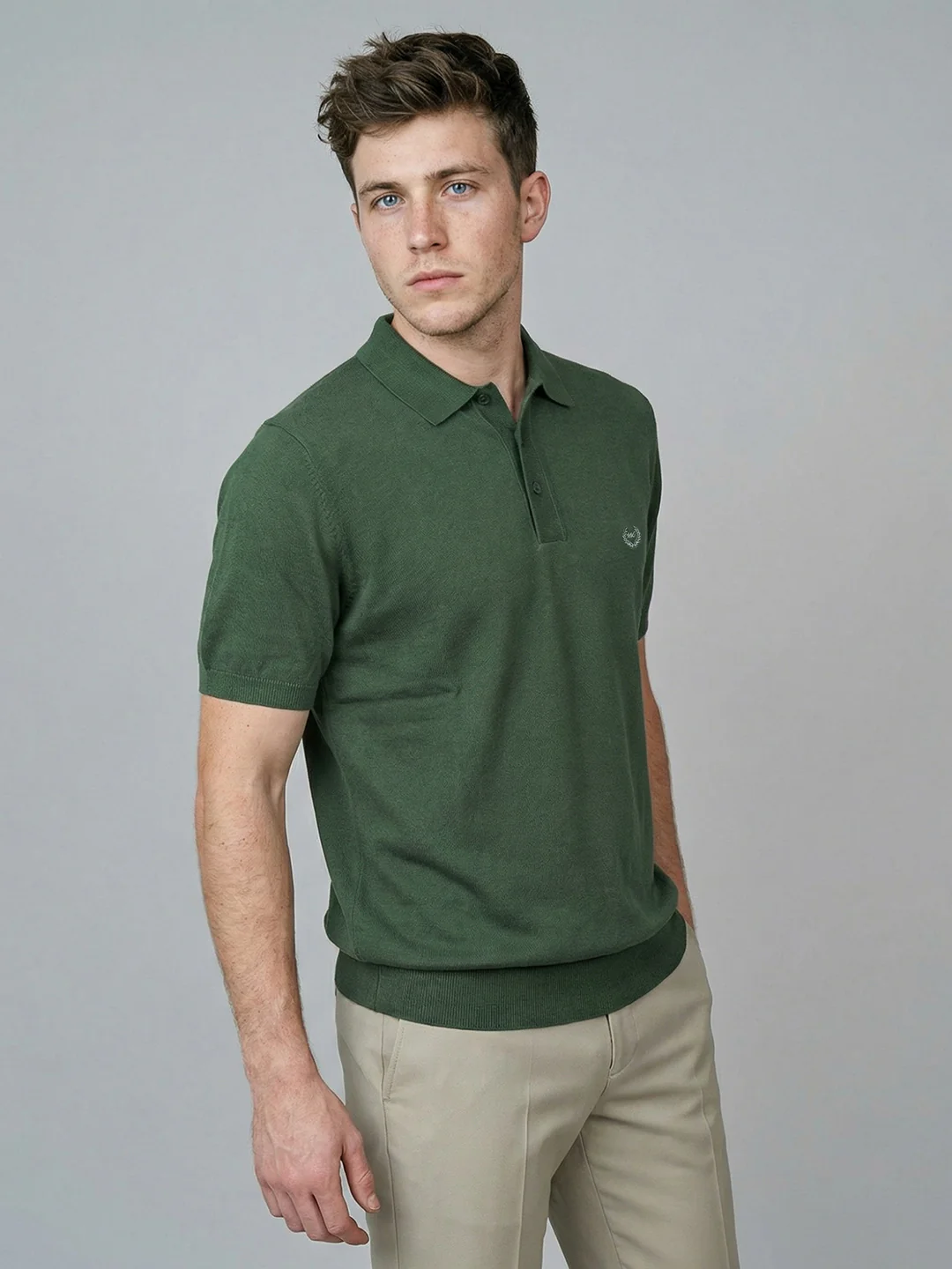 Men Dark Green Solid Collar Half Sleeve T-Shirt - Image 3