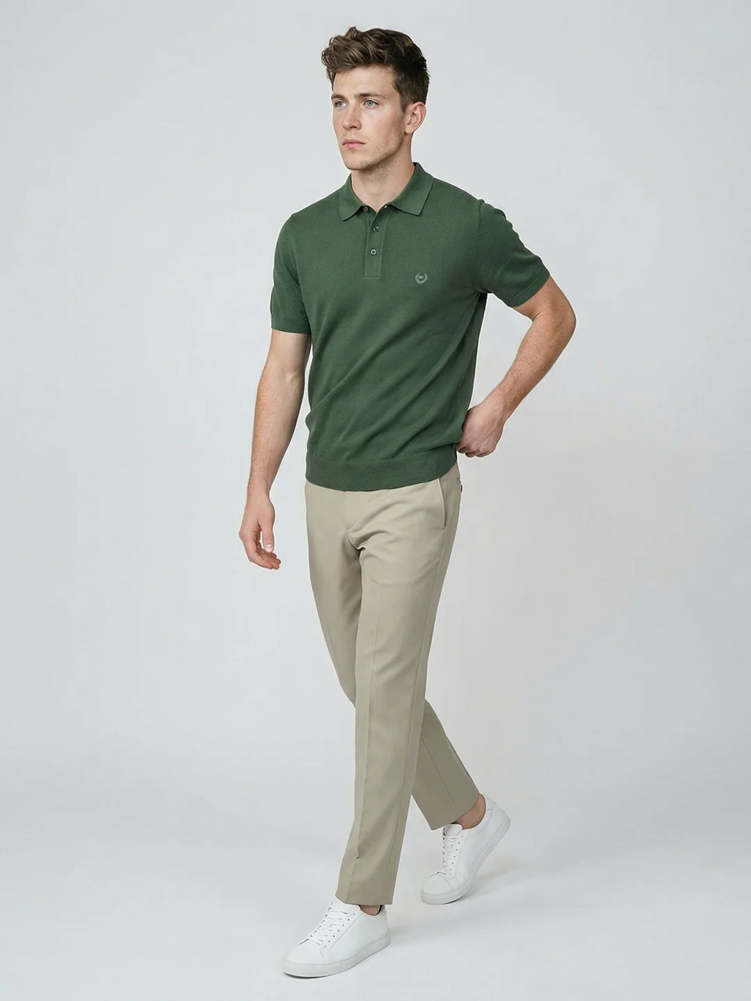 Men Dark Green Solid Collar Half Sleeve T-Shirt - Image 4