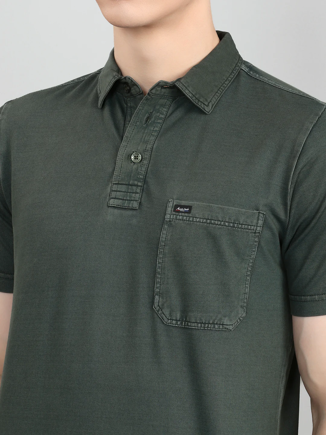 Men Dark Green Solid Collar Half Sleeve T-Shirt - Image 4