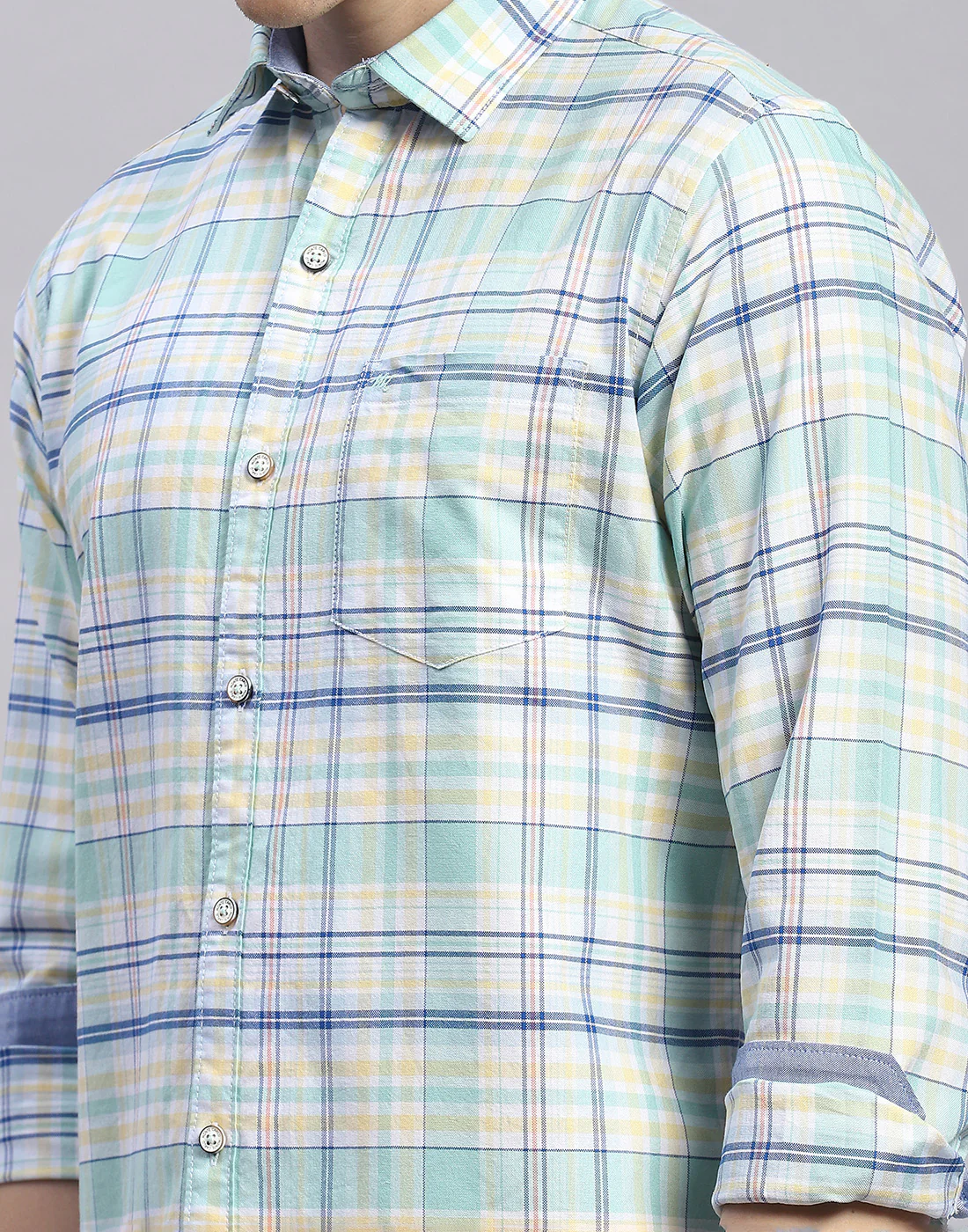 Men Green Check Collar Full Sleeve Shirt - Image 6
