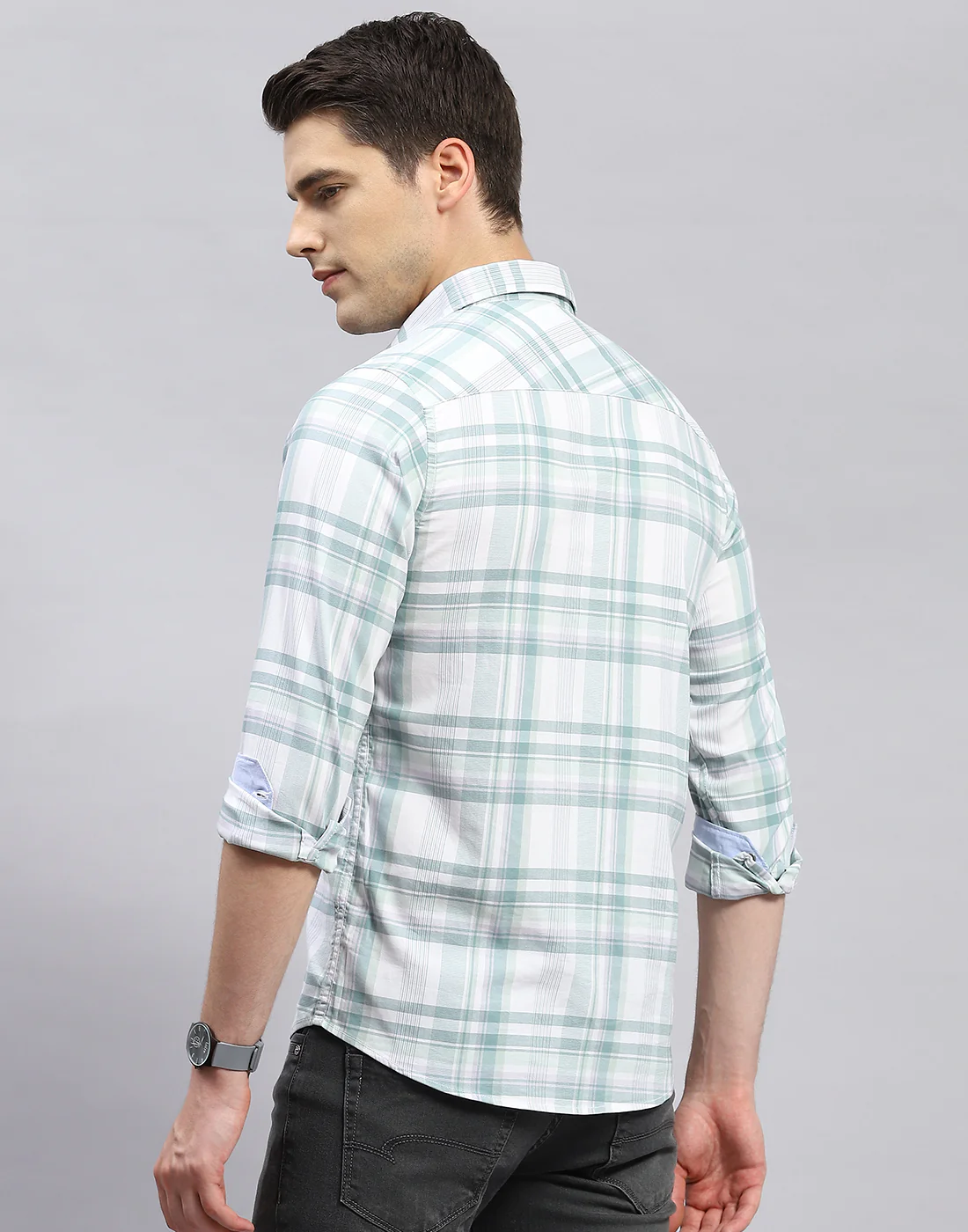 Men Green Check Collar Full Sleeve Shirt - Image 6
