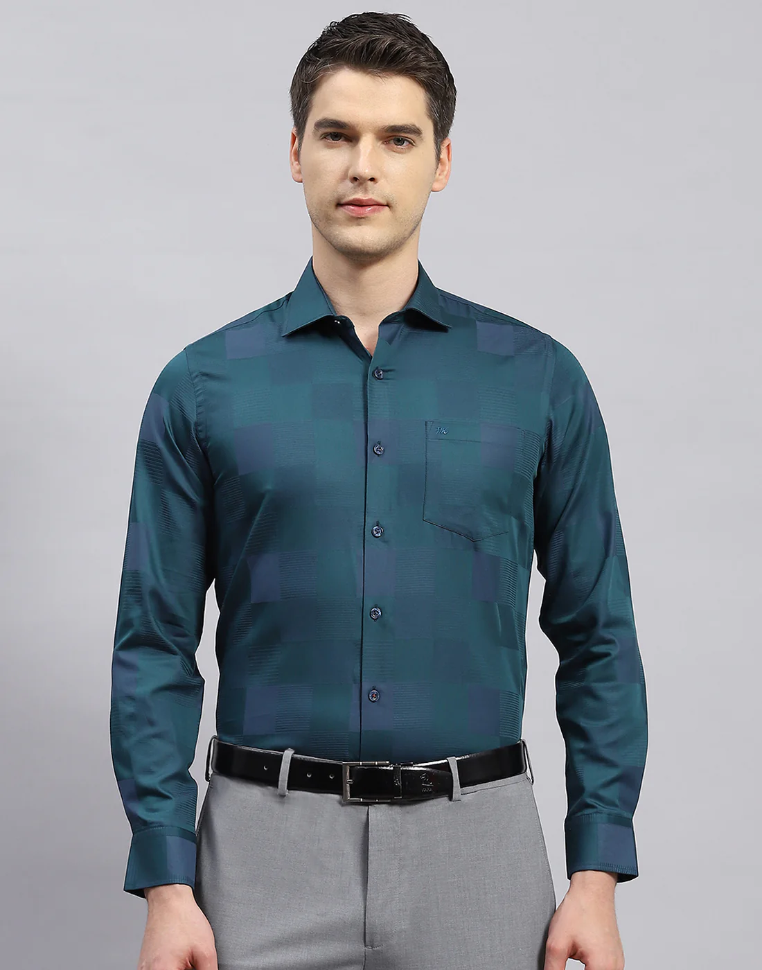 Men Green Check Collar Full Sleeve Shirt - Image 3