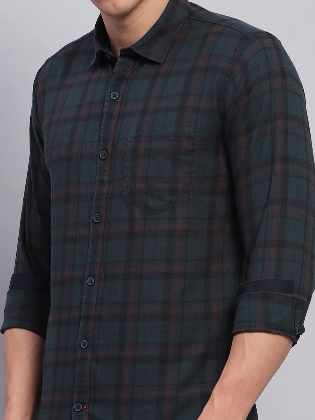 Men Green Check Collar Full Sleeve Shirt - Image 6