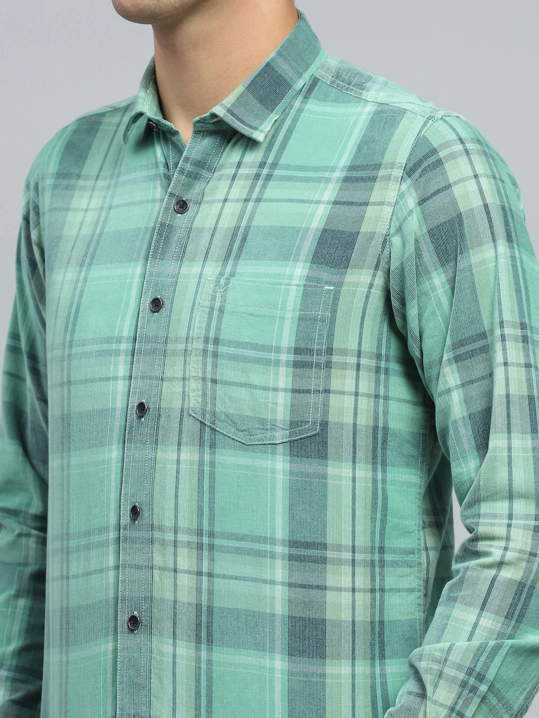 Men Green Check Collar Full Sleeve Shirt - Image 6