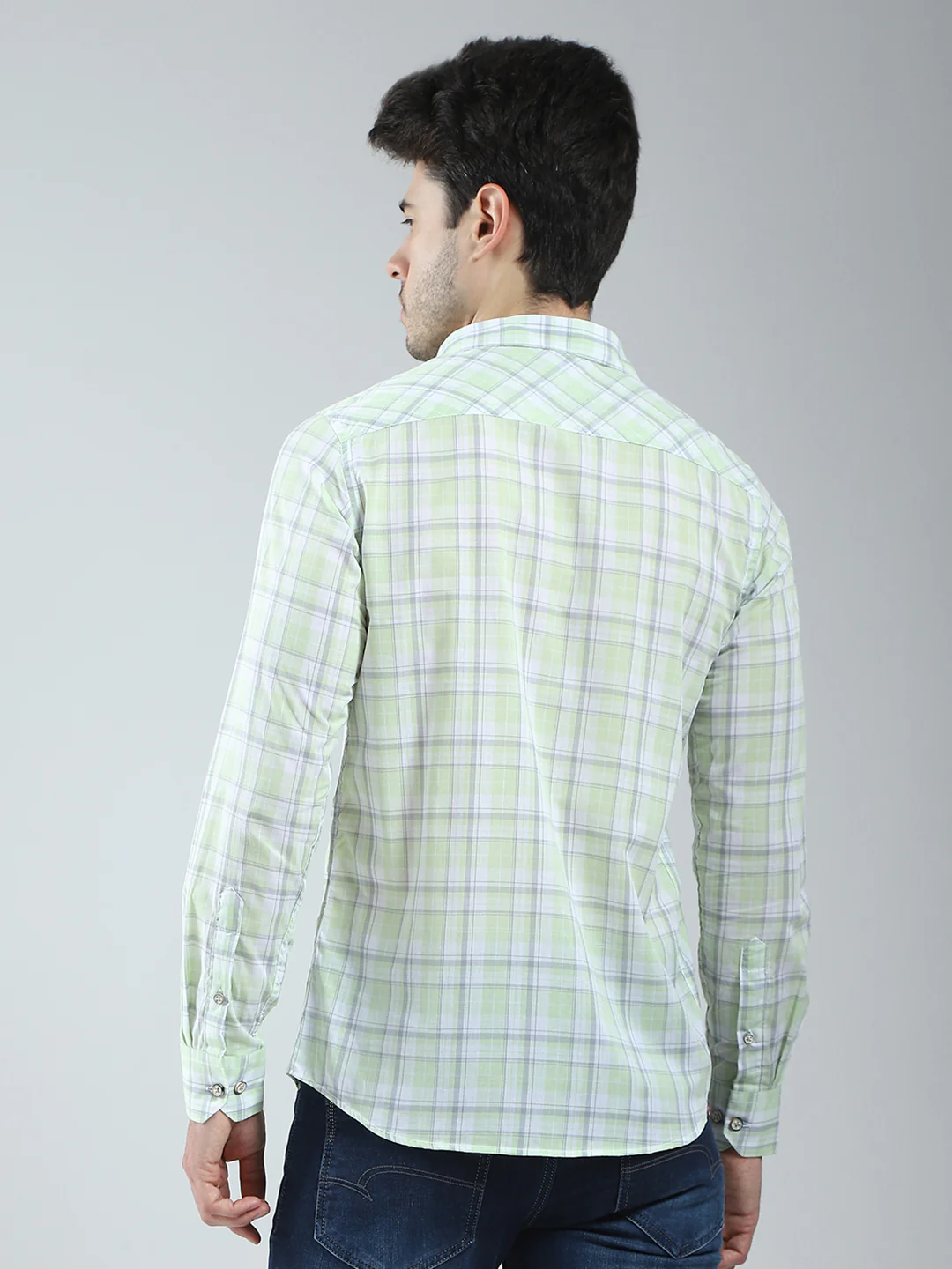 Men Green Check Collar Full Sleeve Shirt - Image 5