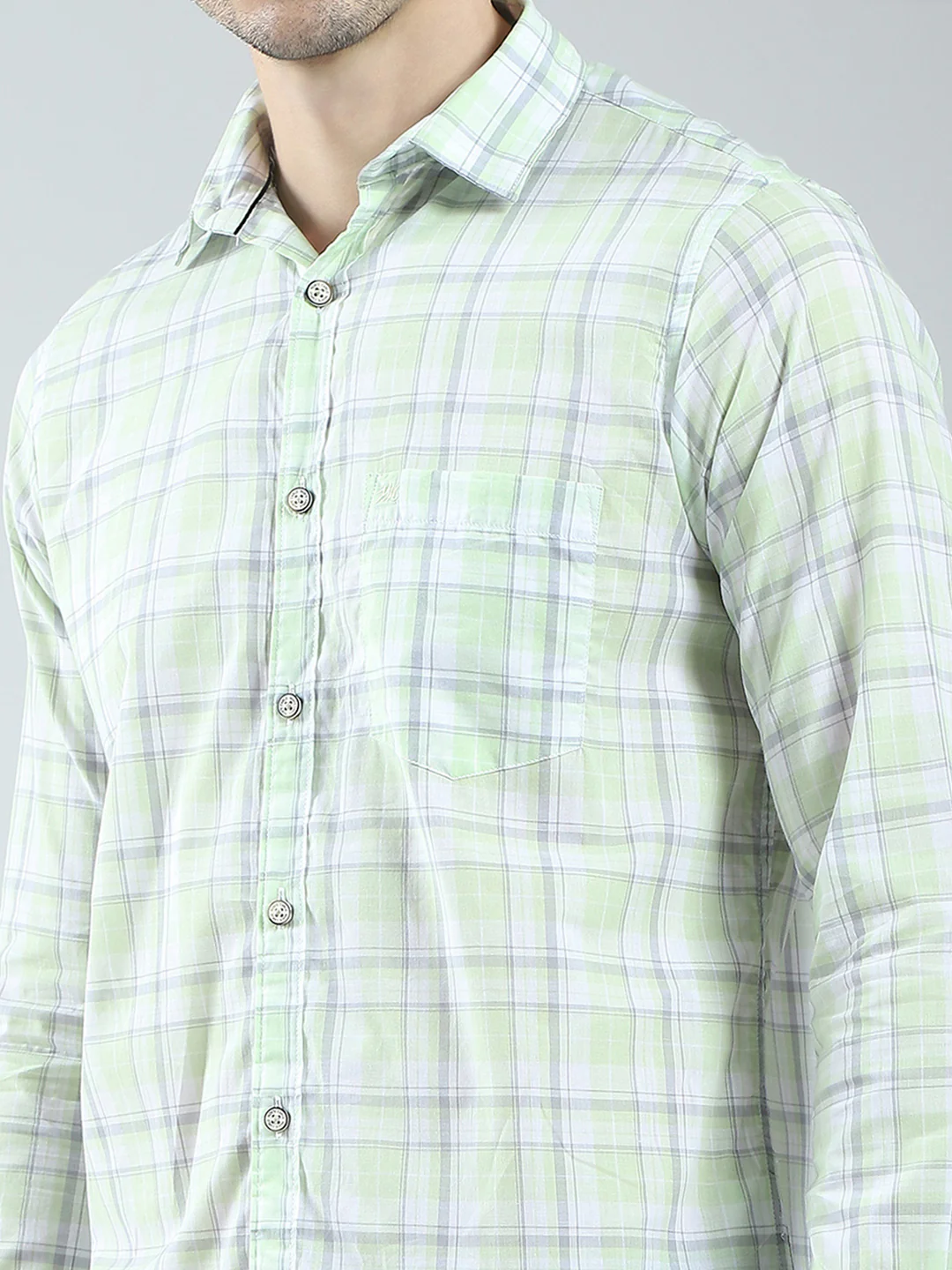 Men Green Check Collar Full Sleeve Shirt - Image 7
