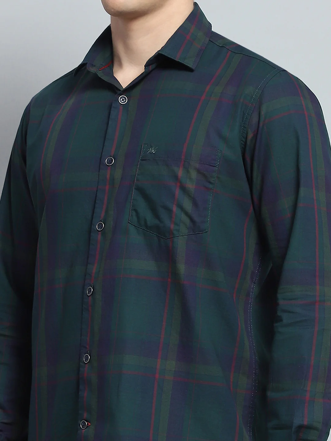 Men Green Check Collar Full Sleeve Shirt - Image 7
