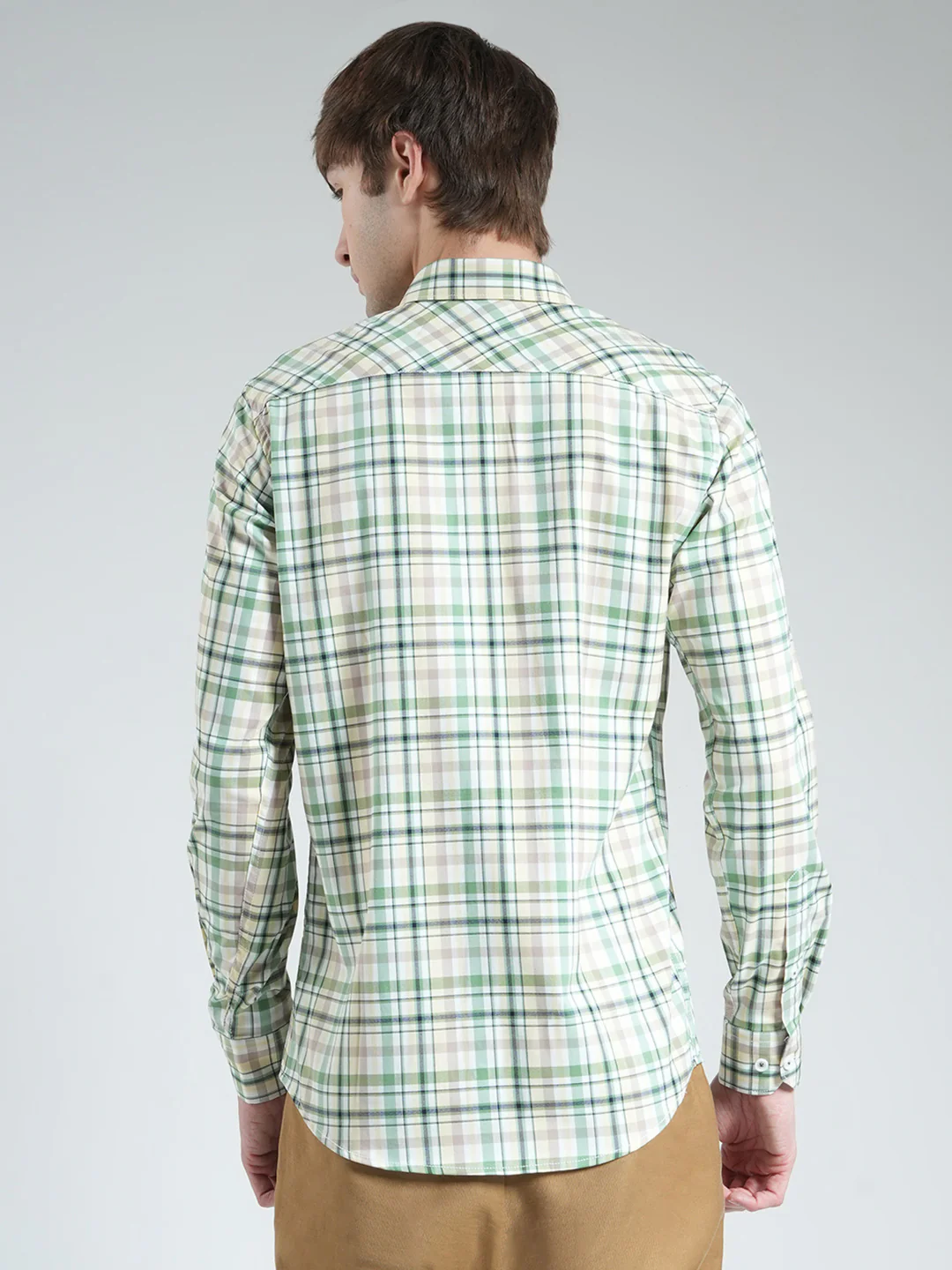 Men Green Check Collar Full Sleeve Shirt - Image 5