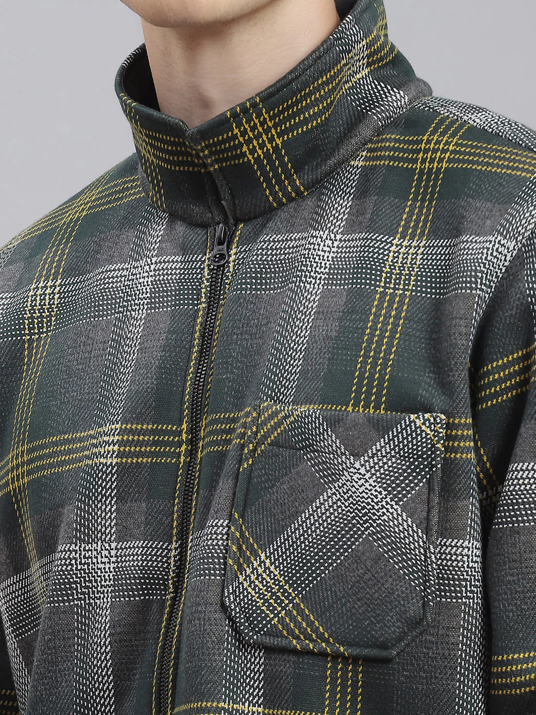 Men Green Check Collar Full Sleeve Sweatshirt - Image 6