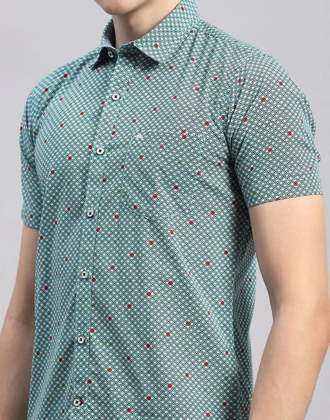 Men Green Check Collar Half Sleeve Shirt - Image 6
