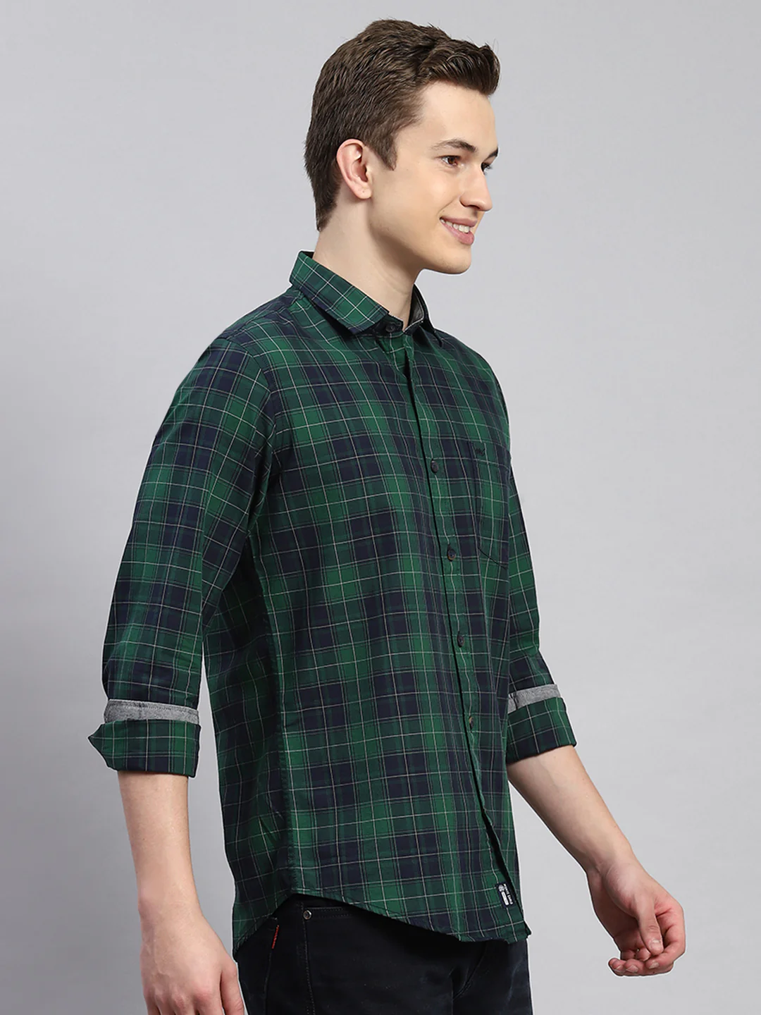Men Green Check Shirt - Image 3