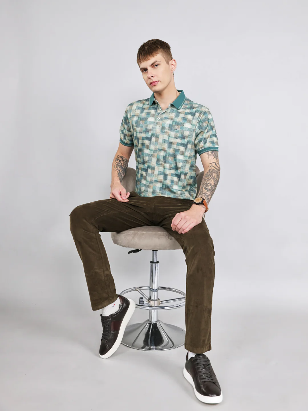 Men Green Colourblocked Collar Half Sleeve T-Shirt - Image 6