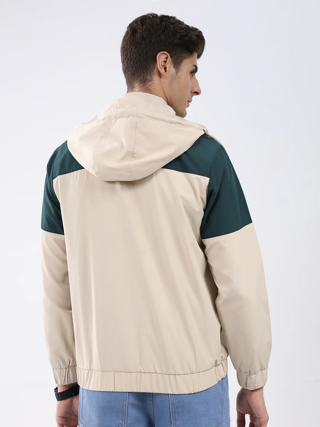 Men Green Colourblocked Hooded Full Sleeve Jacket - Image 5