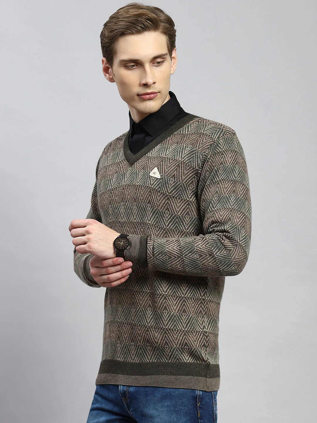 Men Green Jaquard Pullover - Image 4