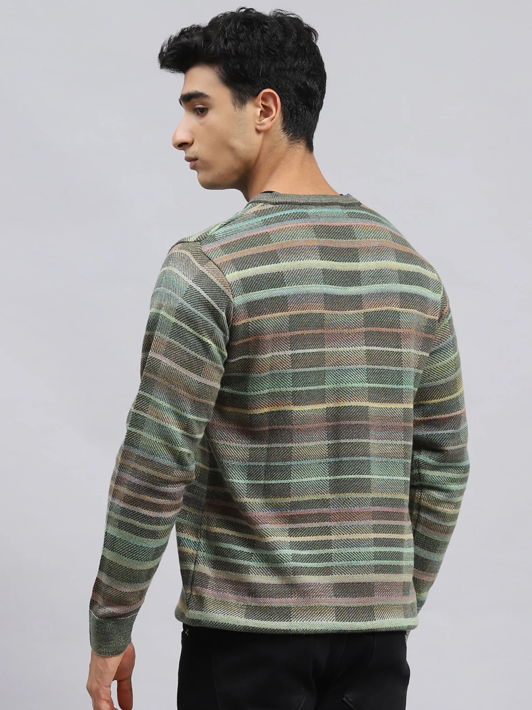 Men Green Jaquard Pullover - Image 5