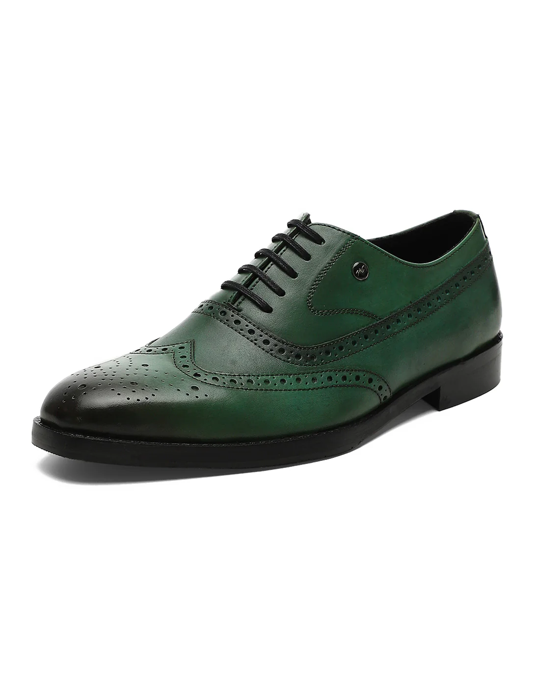 Men Green Lace Up Genuine Leather Formal Brogues - Image 3