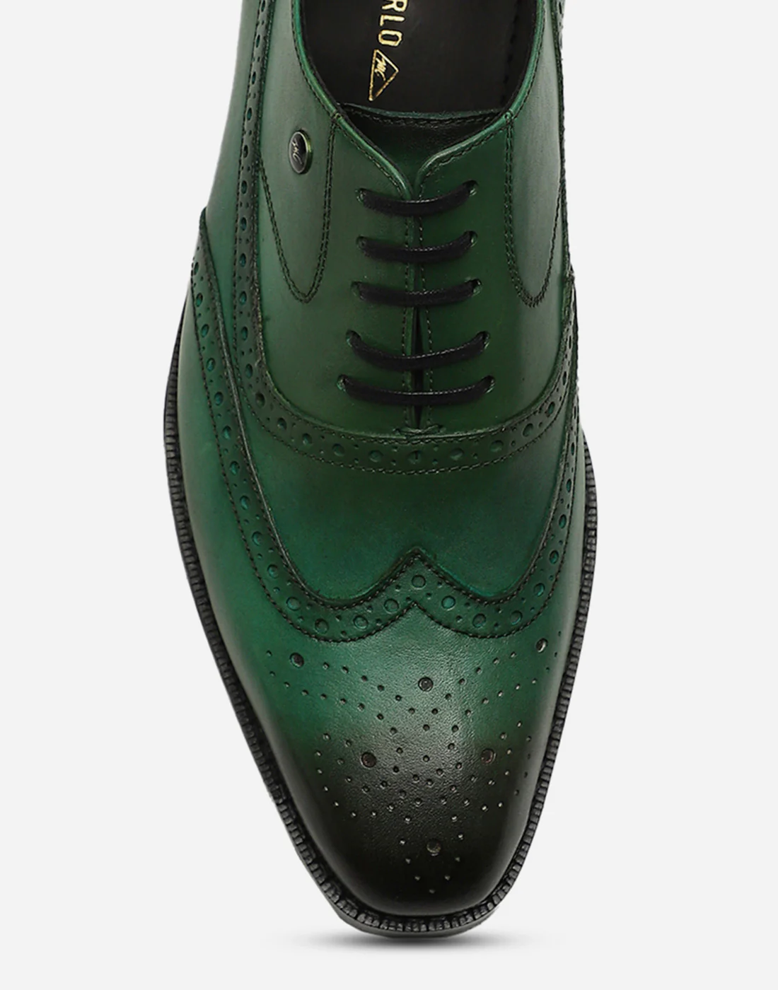 Men Green Lace Up Genuine Leather Formal Brogues - Image 7