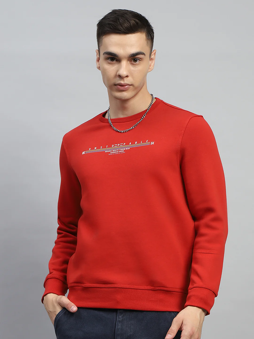 Men Green & Maroon Printed Round Neck Full Sleeve Sweatshirt - Image 3
