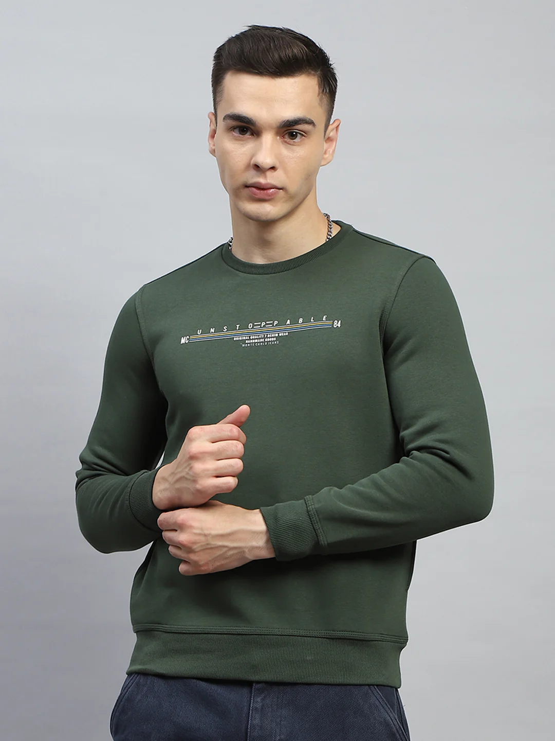 Men Green & Maroon Printed Round Neck Full Sleeve Sweatshirt - Image 8