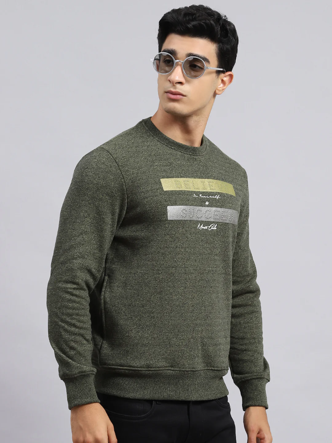 Men Green Plain Sweatshirt - Image 3