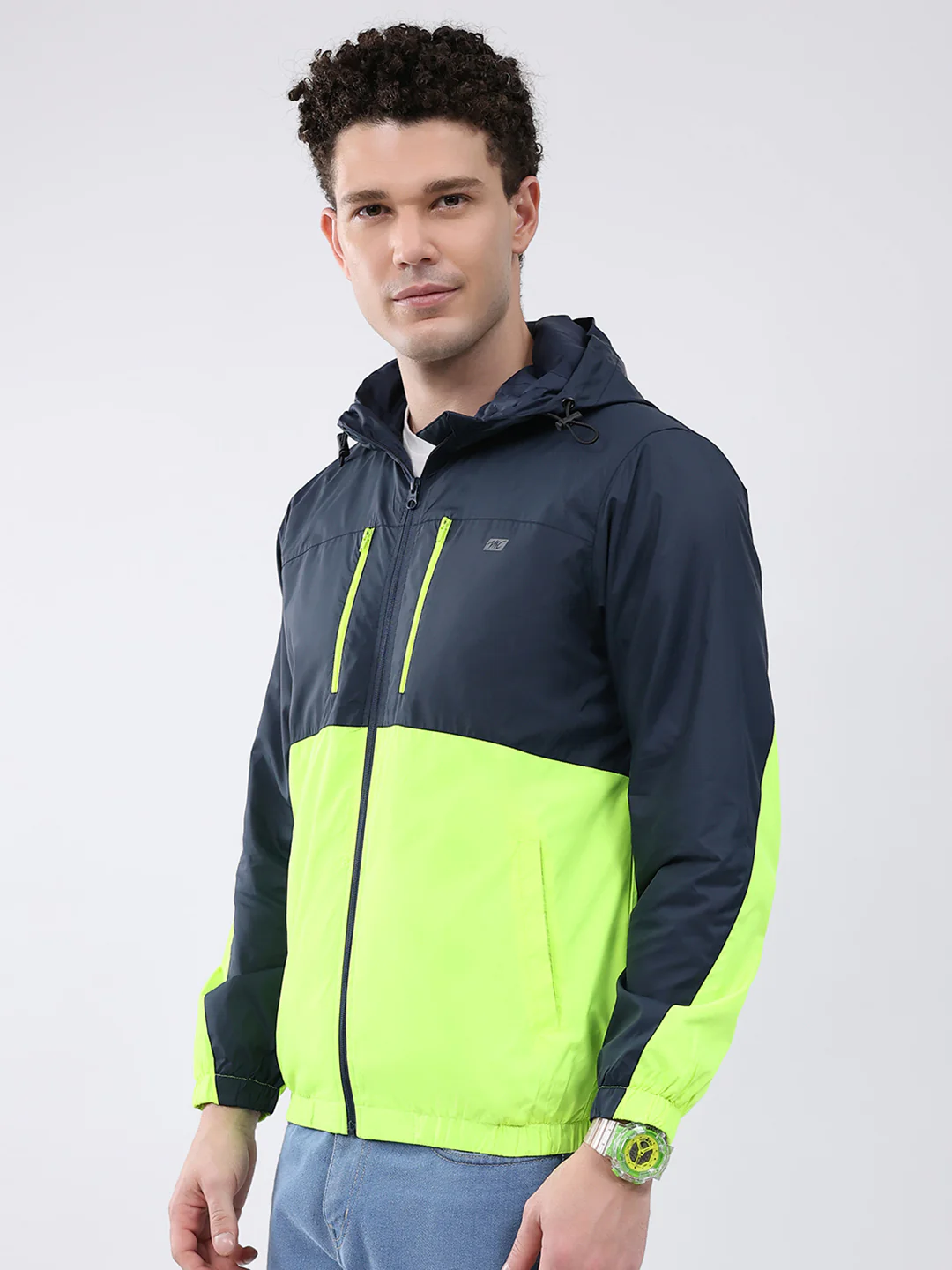 Men Green Printed Collar Full Sleeve Jacket - Image 3