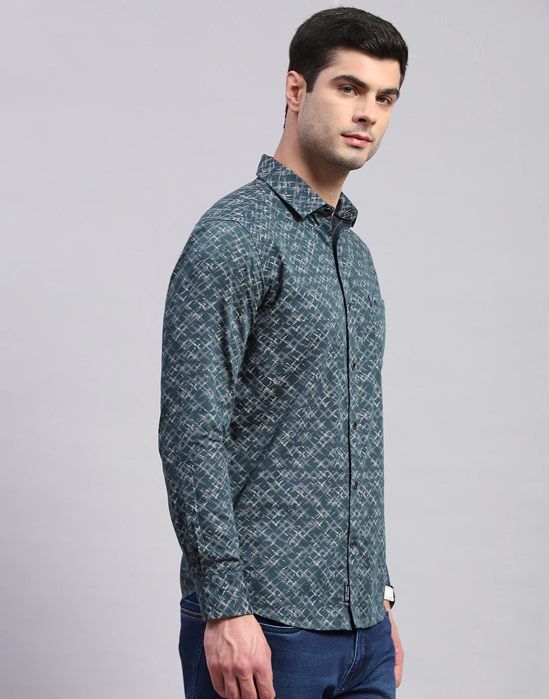 Men Green Printed Collar Full Sleeve Shirt - Image 5
